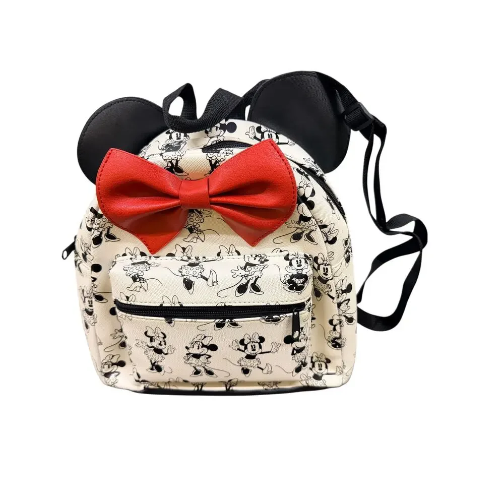 black mini backpack black with red bow Dksyee Cute for Girl Bowknot Polka Dot Mouse Leather Backpacks for Toddler Little Girl Backpack Kids Small Travel Backpacks Convertible Shoulder Bag Purse for Children Daypack Main compartment features a zipper pocket Buy Black Bow Backpack from
